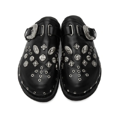 黑色 Clogs 铆钉皮革穆勒鞋