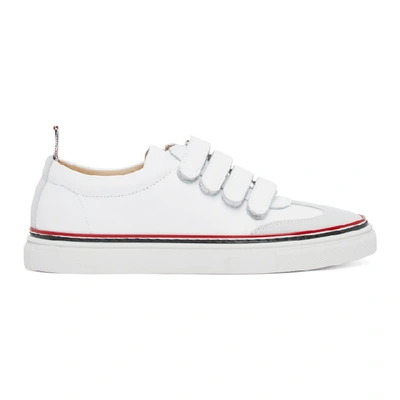 Shop Thom Browne White Vulcanized Calfskin Sneakers In 100 White