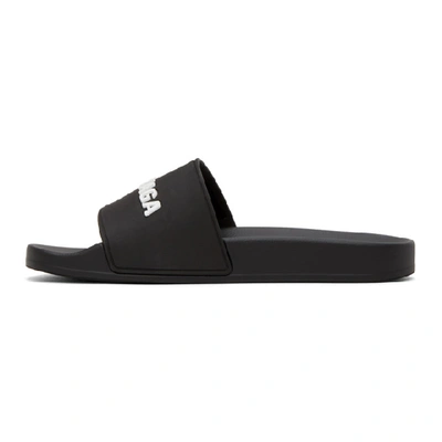 Shop Balenciaga Black And White Rubber Logo Pool Slides In 1006 Black