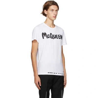 Shop Alexander Mcqueen White Graffiti Logo Print T-shirt In 0900 Whtmix