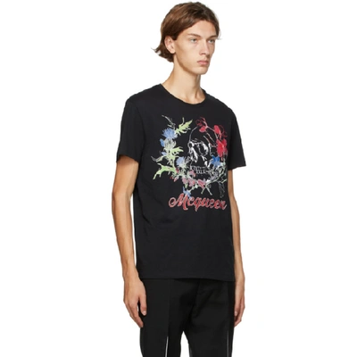 Shop Alexander Mcqueen Black Skull Floral Crown Print T-shirt In Black Mix