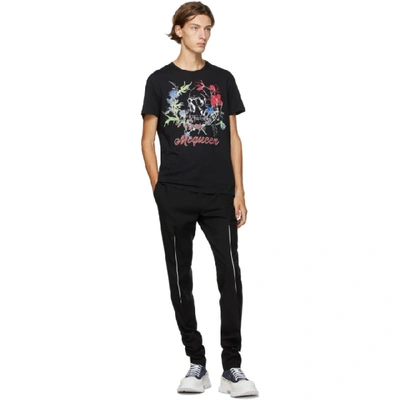 Shop Alexander Mcqueen Black Skull Floral Crown Print T-shirt In Black Mix