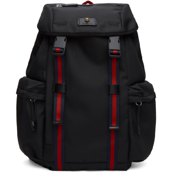 gucci backpack black with green and red straps