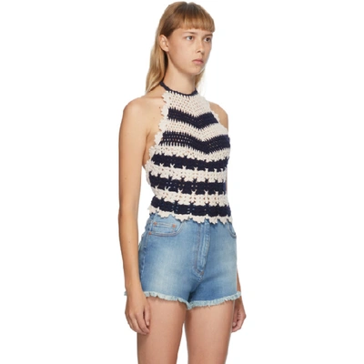 Shop Gucci Off-white & Blue Crochet Halter Tank Top