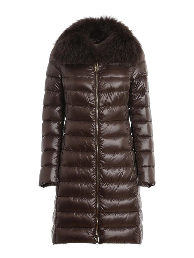 Shop Herno Long Brown Elisa Down Jacket With Fur