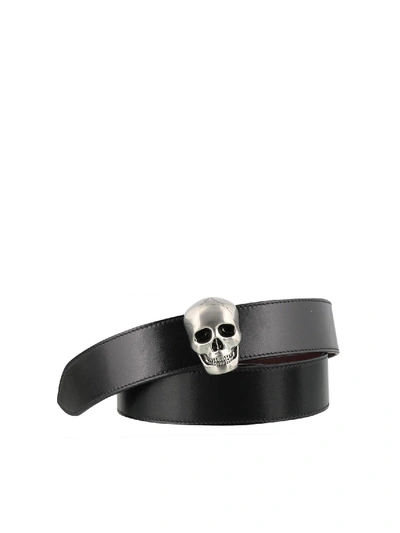 Shop Alexander Mcqueen Skull Smooth Leather Belt In Black