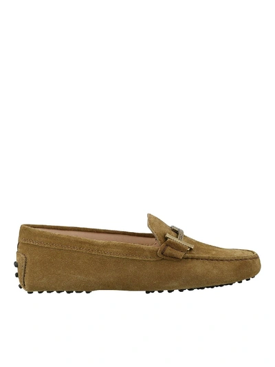 Tod's Pink Gommino Loafers In Suede Woman In Brown