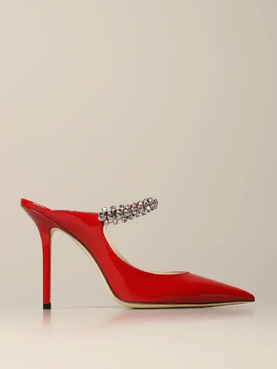 Shop Jimmy Choo Patent Leather Mule With Jewel Strap In Red