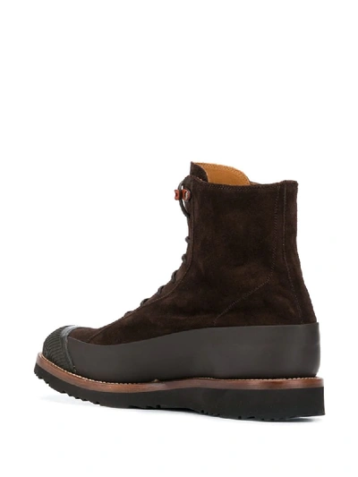 Shop Kiton Contrast-panel Ankle Boots In Brown