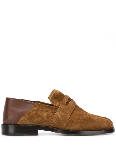 Shop Maison Margiela Tabi Suede Loafers In Brown