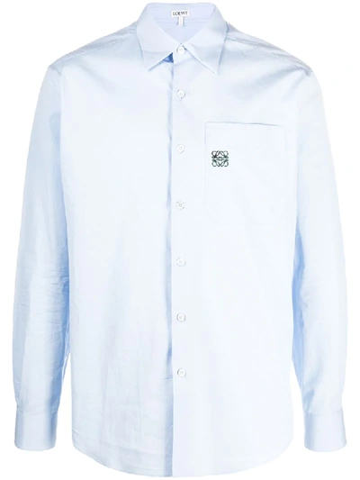 Shop Loewe Embroidered Oxford Shirt In Blue