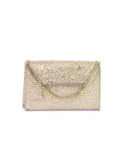 Shop Stella Mccartney Mini Falabella Metallic Crossbody Bag In Light Gold
