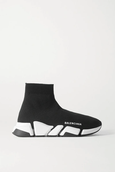 Shop Balenciaga Speed 2.0 Ribbed Stretch-knit High-top Sneakers In Black