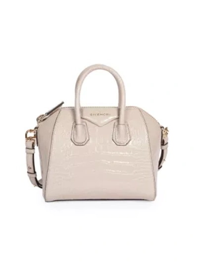 Shop Givenchy Women's Mini Antigona Croc-embossed Leather Satchel In Dune