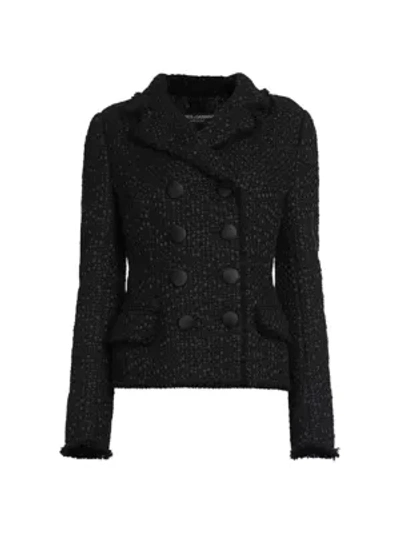 Shop Dolce & Gabbana Boucle Double Breasted Jacket In Black