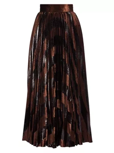 Shop Dolce & Gabbana Velvet Inset Chevron Midi Skirt In Dark Brown