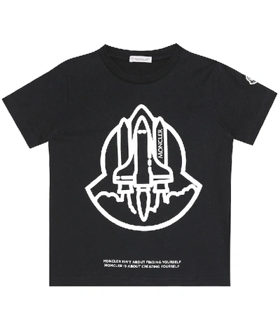 Shop Moncler Printed Cotton Jersey T-shirt In Black
