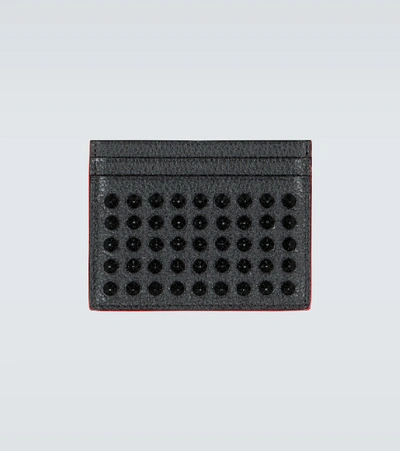 Shop Christian Louboutin Kios Spikes Leather Card Holder In Black/black