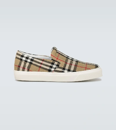 Shop Burberry Thompson Checked Slip-on Sneakers In Beige