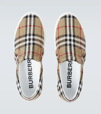 Shop Burberry Thompson Checked Slip-on Sneakers In Beige