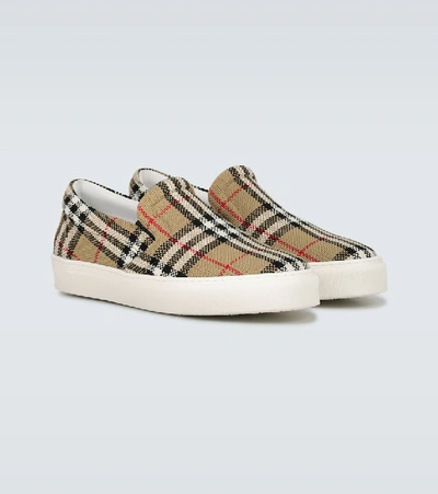 Shop Burberry Thompson Checked Slip-on Sneakers In Beige