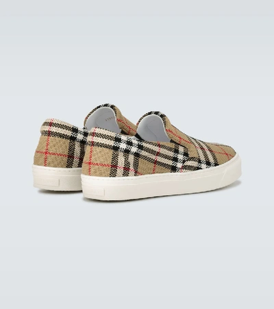 Shop Burberry Thompson Checked Slip-on Sneakers In Beige
