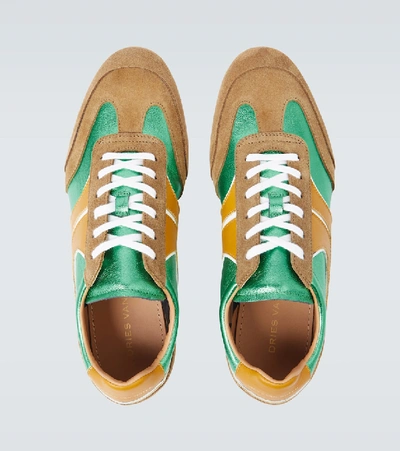 Shop Dries Van Noten Metallic Leather Sneakers In Green