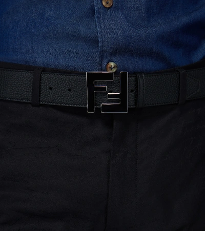 Shop Fendi Leather Ff Buckle Belt In Black