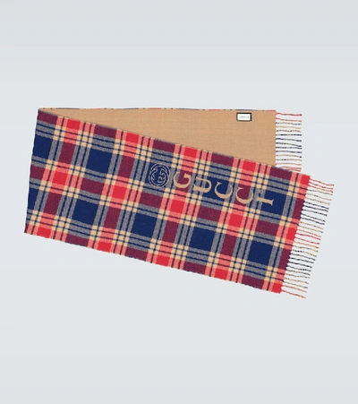 Shop Gucci Checked Printed Scarf In Multicoloured