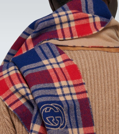 Shop Gucci Checked Printed Scarf In Multicoloured