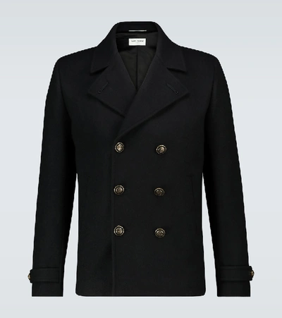 Shop Saint Laurent Double-breasted Wool Jacket In Black