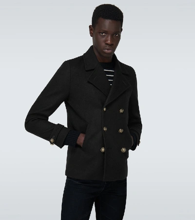 Shop Saint Laurent Double-breasted Wool Jacket In Black