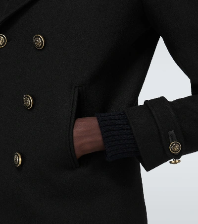 Saint Laurent Black Wool Double breasted Peacoat ModeSens