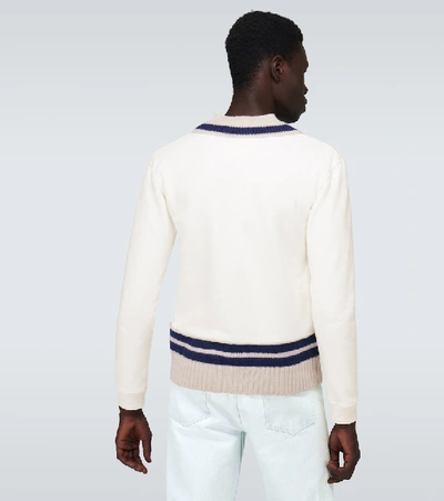 Shop Maison Margiela Brushed V-neck Sweater In White