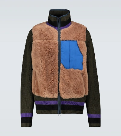 Shop Sacai Faux Shearling Blouson Jacket In Multicoloured