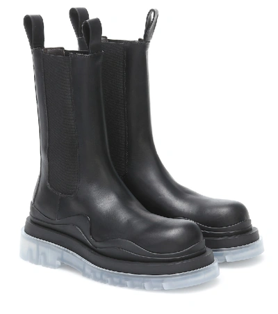 Bottega Veneta Tire Rubber-trimmed Leather Chelsea Boots In Black