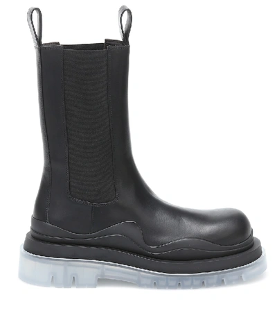 Bottega Veneta Tire Rubber-trimmed Leather Chelsea Boots In Black