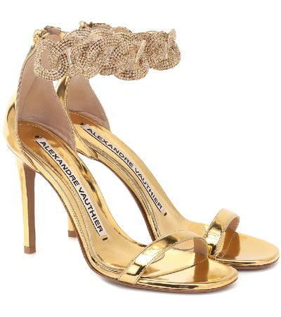 Shop Alexandre Vauthier Elsa Embellished Leather Sandals In Gold
