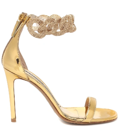 Shop Alexandre Vauthier Elsa Embellished Leather Sandals In Gold