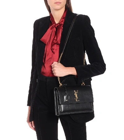 Shop Saint Laurent Sunset Medium Leather Shoulder Bag In Noir