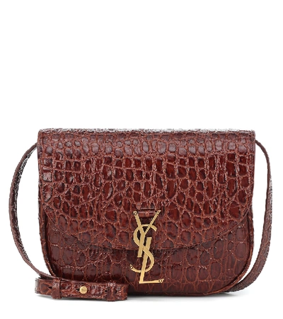Shop Saint Laurent Kaia Medium Croc-effect Leather Shoulder Bag In Brown