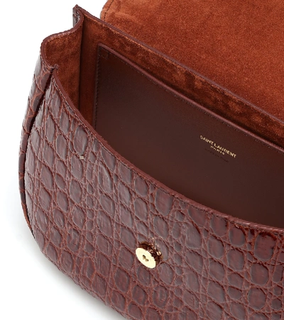 Shop Saint Laurent Kaia Medium Croc-effect Leather Shoulder Bag In Brown
