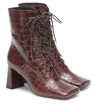 Shop By Far Claude Lace-up Leather Ankle Boots In Brown