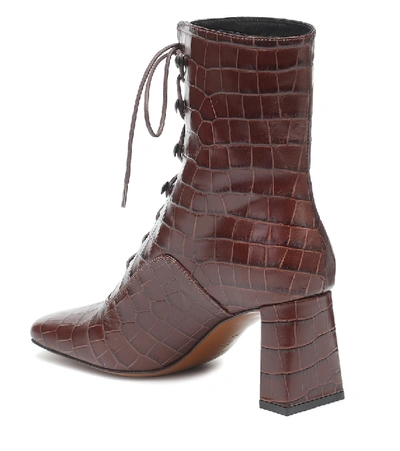 Shop By Far Claude Lace-up Leather Ankle Boots In Brown