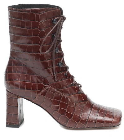 Shop By Far Claude Lace-up Leather Ankle Boots In Brown