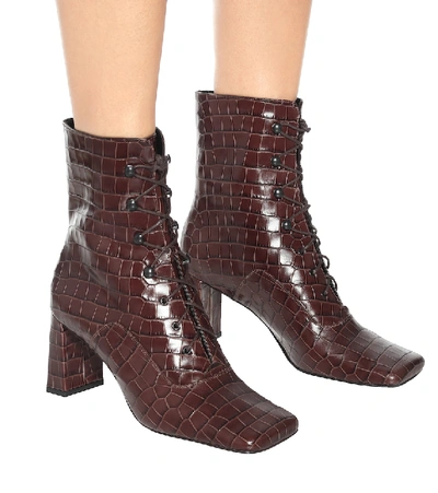 Shop By Far Claude Lace-up Leather Ankle Boots In Brown