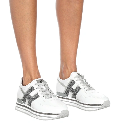Shop Hogan Midi Platform Leather Sneakers In White