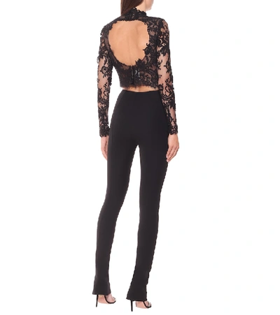 Shop Monique Lhuillier Lace Cropped Blouse In Black