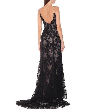 Shop Monique Lhuillier Floral Lace Gown In Black