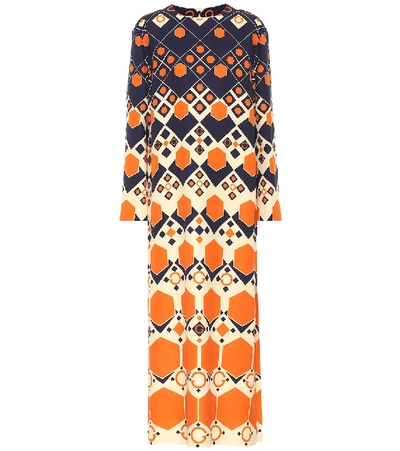 Shop Gucci Printed Silk And Wool Cady Maxi Dress In Orange